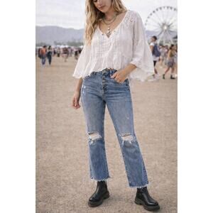 Free People We The Free Distressed Button Fly Kick Flare Jeans 26